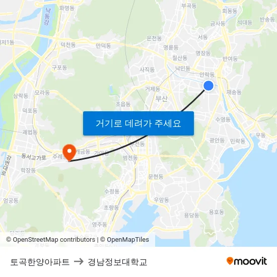 토곡한양아파트 to 경남정보대학교 map