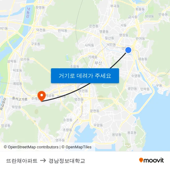 뜨란채아파트 to 경남정보대학교 map