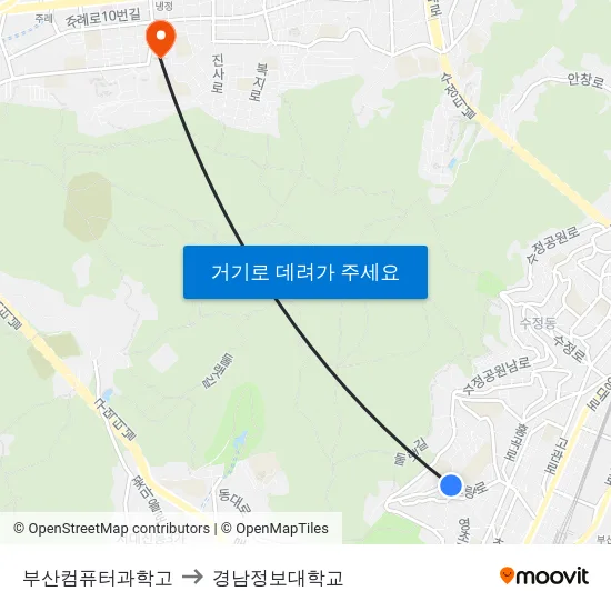 부산컴퓨터과학고 to 경남정보대학교 map