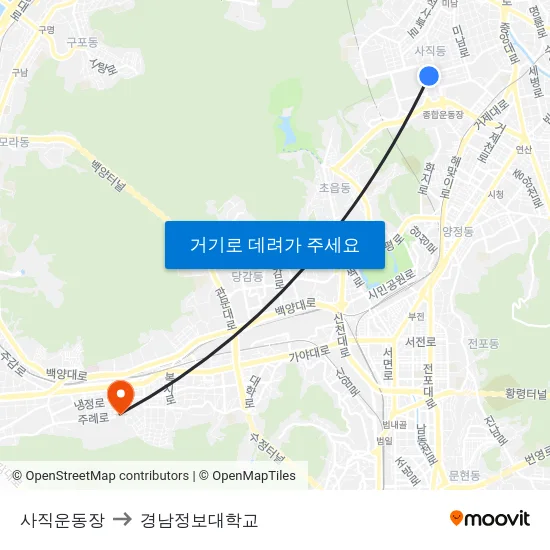 사직운동장 to 경남정보대학교 map