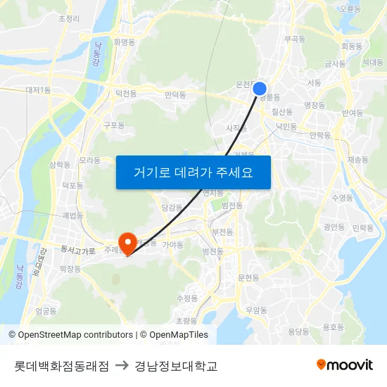 롯데백화점동래점 to 경남정보대학교 map