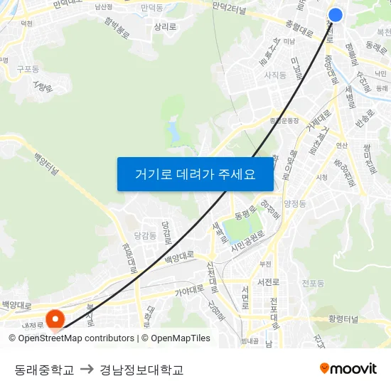 동래중학교 to 경남정보대학교 map