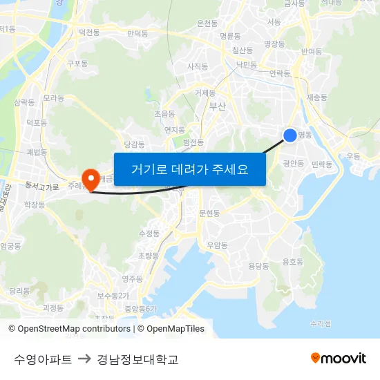 수영아파트 to 경남정보대학교 map