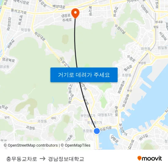 충무동교차로 to 경남정보대학교 map