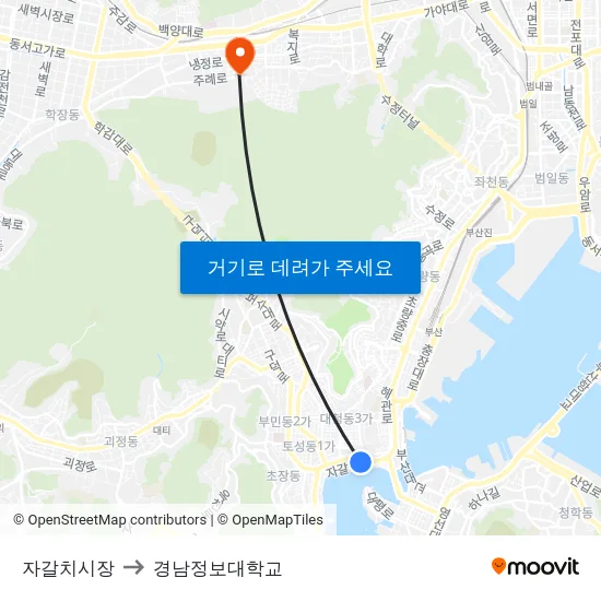 자갈치시장 to 경남정보대학교 map