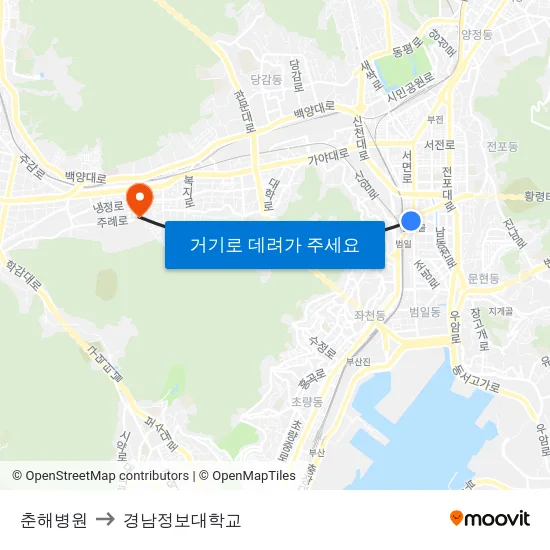 춘해병원 to 경남정보대학교 map