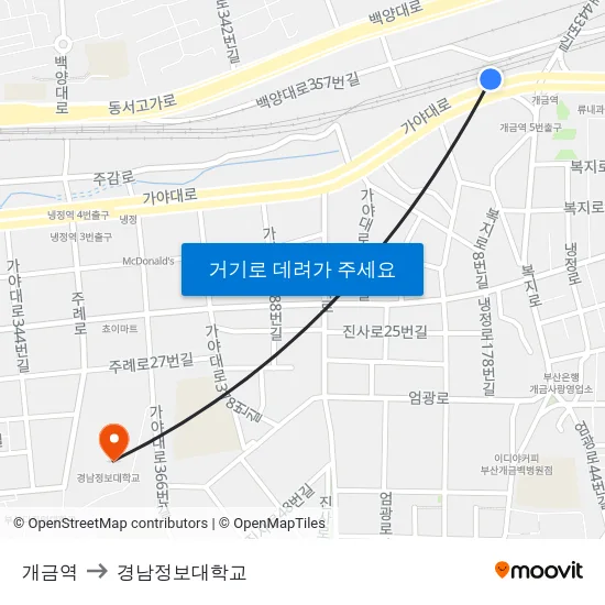 개금역 to 경남정보대학교 map