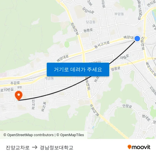 진양교차로 to 경남정보대학교 map