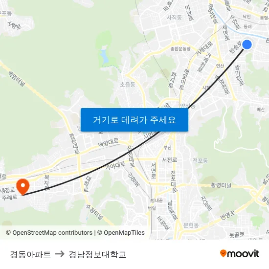 경동아파트 to 경남정보대학교 map