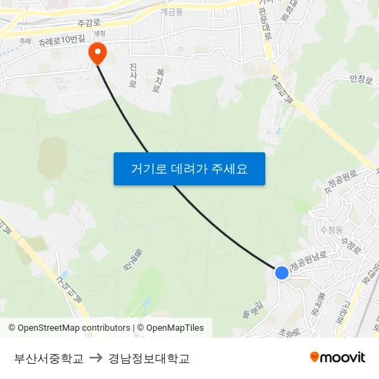부산서중학교 to 경남정보대학교 map