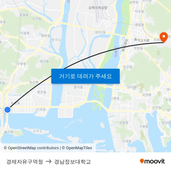경제자유구역청 to 경남정보대학교 map