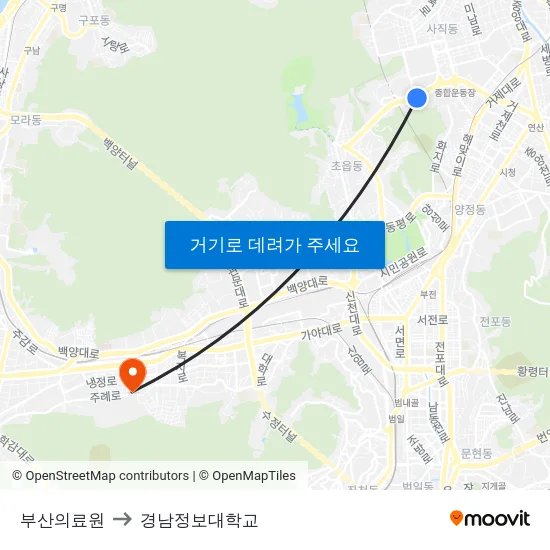 부산의료원 to 경남정보대학교 map