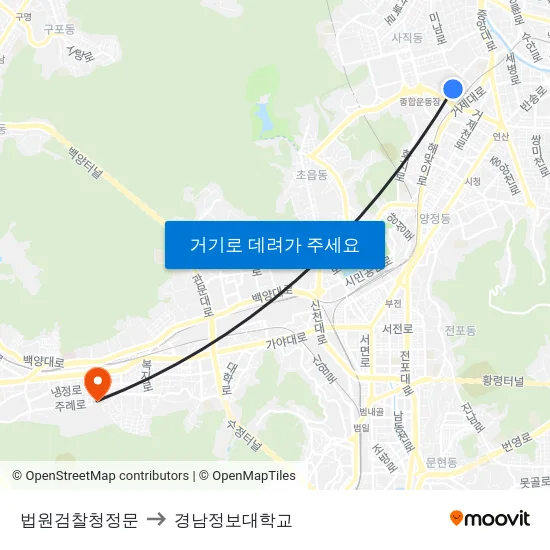법원검찰청정문 to 경남정보대학교 map