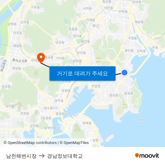 남천해변시장 to 경남정보대학교 map