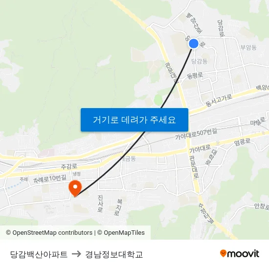 당감백산아파트 to 경남정보대학교 map