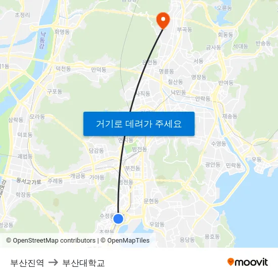 부산진역 to 부산대학교 map