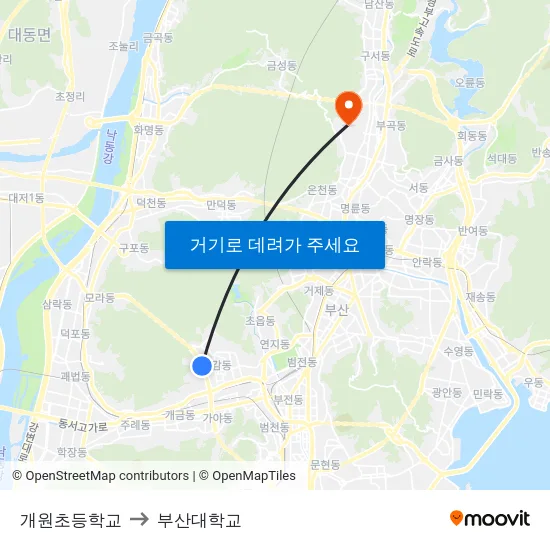 개원초등학교 to 부산대학교 map
