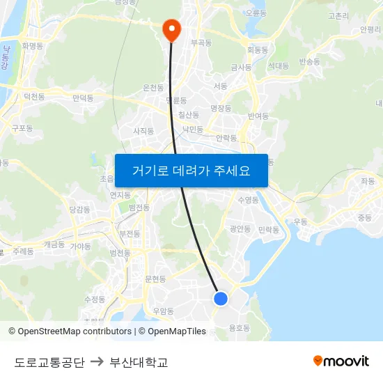 도로교통공단 to 부산대학교 map