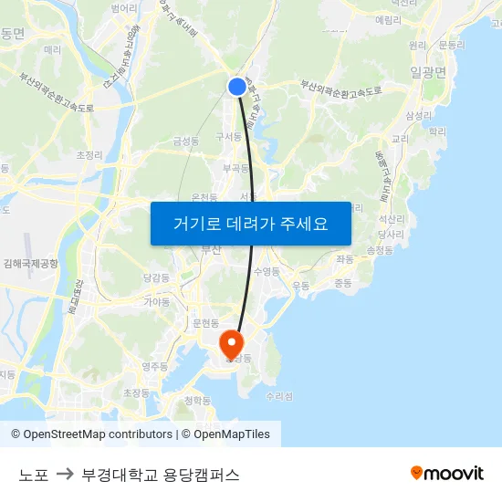 노포 to 부경대학교 용당캠퍼스 map