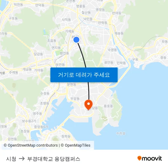 시청 to 부경대학교 용당캠퍼스 map