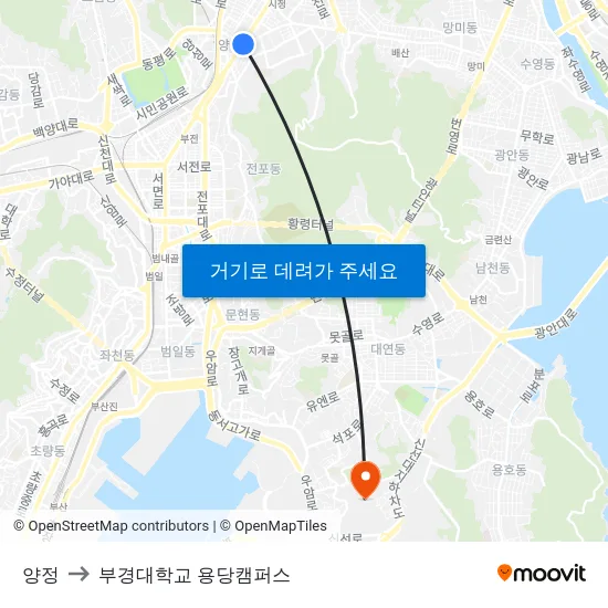 양정 to 부경대학교 용당캠퍼스 map