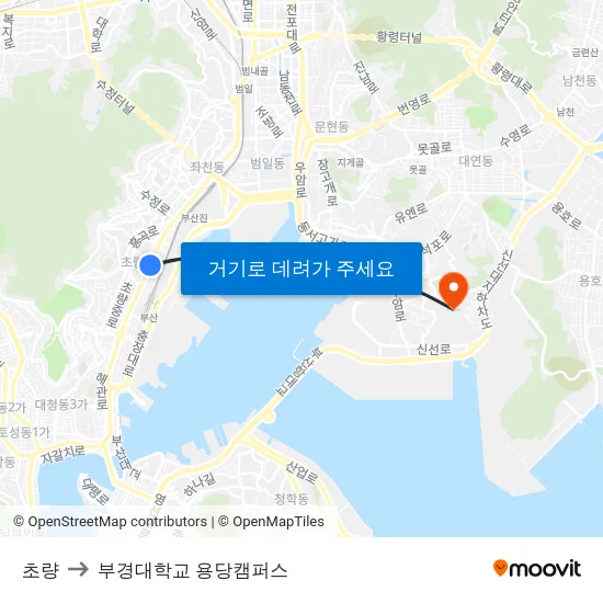 초량 to 부경대학교 용당캠퍼스 map