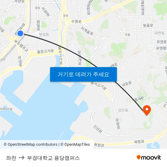 좌천 to 부경대학교 용당캠퍼스 map