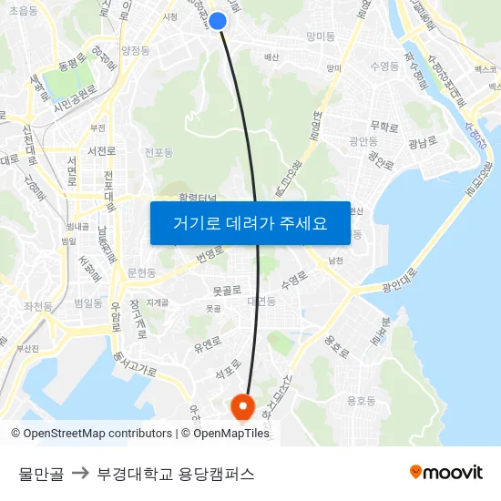 물만골 to 부경대학교 용당캠퍼스 map