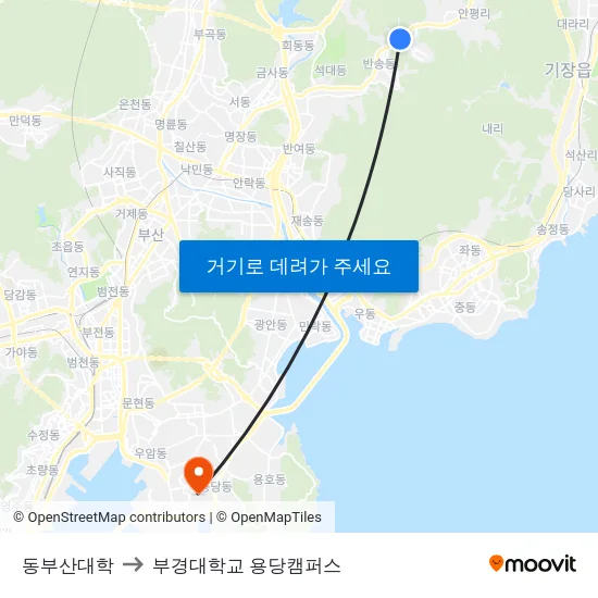 동부산대학 to 부경대학교 용당캠퍼스 map