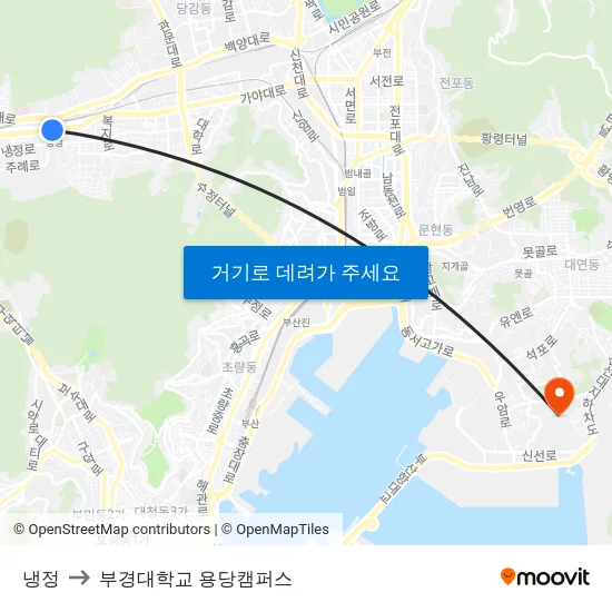 냉정 to 부경대학교 용당캠퍼스 map