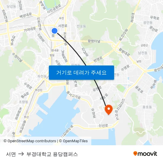 서면 to 부경대학교 용당캠퍼스 map
