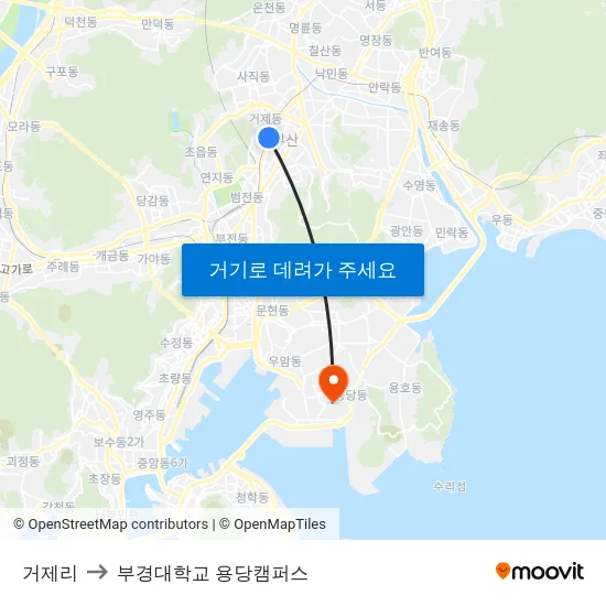 거제리 to 부경대학교 용당캠퍼스 map