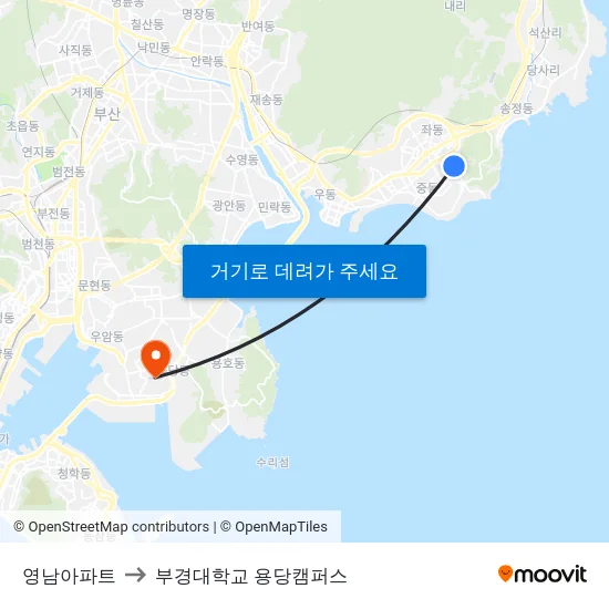 영남아파트 to 부경대학교 용당캠퍼스 map
