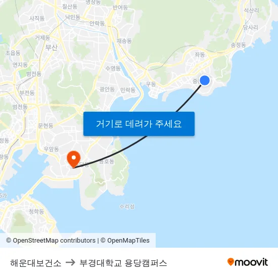 해운대보건소 to 부경대학교 용당캠퍼스 map
