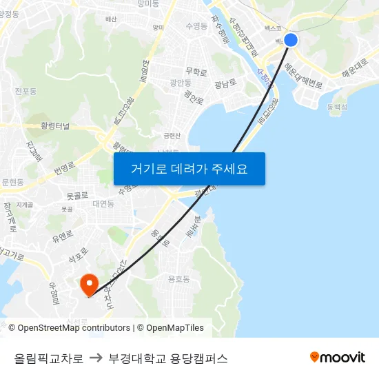 올림픽교차로 to 부경대학교 용당캠퍼스 map