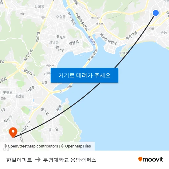한일아파트 to 부경대학교 용당캠퍼스 map