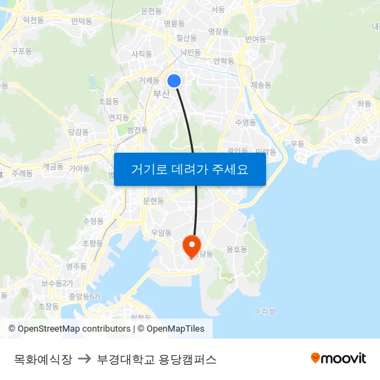 목화예식장 to 부경대학교 용당캠퍼스 map