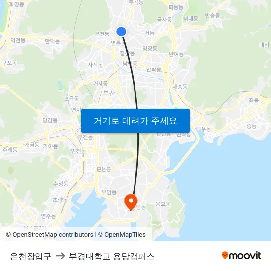 온천장입구 to 부경대학교 용당캠퍼스 map