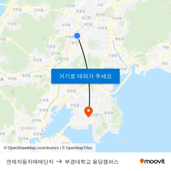 연제자동차매매단지 to 부경대학교 용당캠퍼스 map
