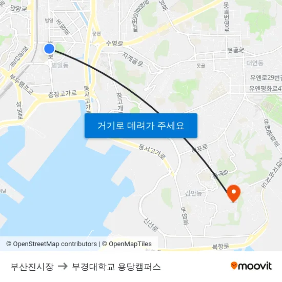 부산진시장 to 부경대학교 용당캠퍼스 map