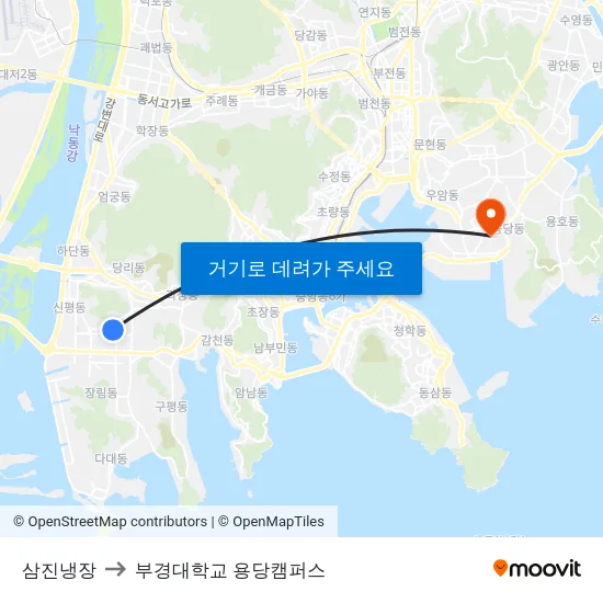 삼진냉장 to 부경대학교 용당캠퍼스 map