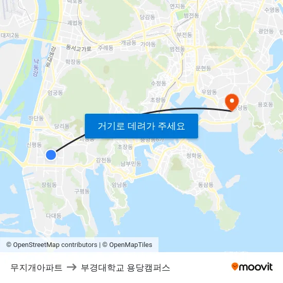 무지개아파트 to 부경대학교 용당캠퍼스 map