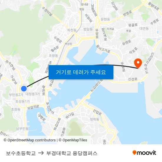 보수초등학교 to 부경대학교 용당캠퍼스 map