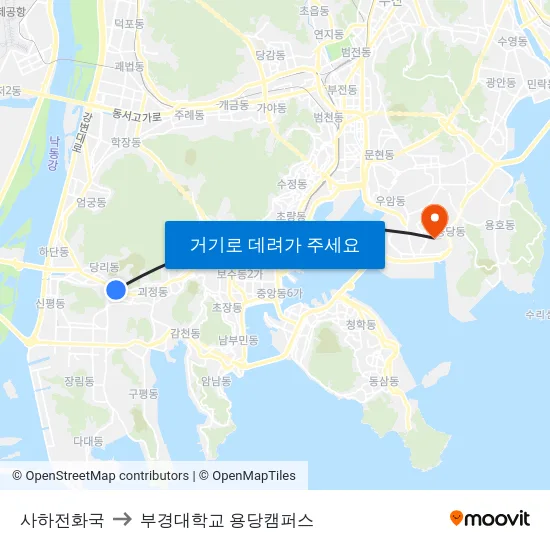 사하전화국 to 부경대학교 용당캠퍼스 map