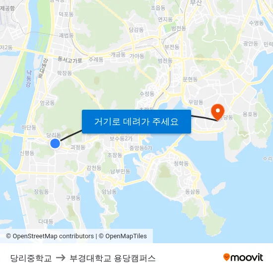 당리중학교 to 부경대학교 용당캠퍼스 map