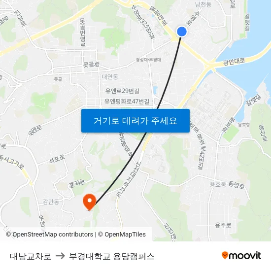 대남교차로 to 부경대학교 용당캠퍼스 map
