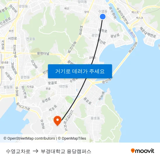 수영교차로 to 부경대학교 용당캠퍼스 map