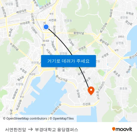 서면한전앞 to 부경대학교 용당캠퍼스 map
