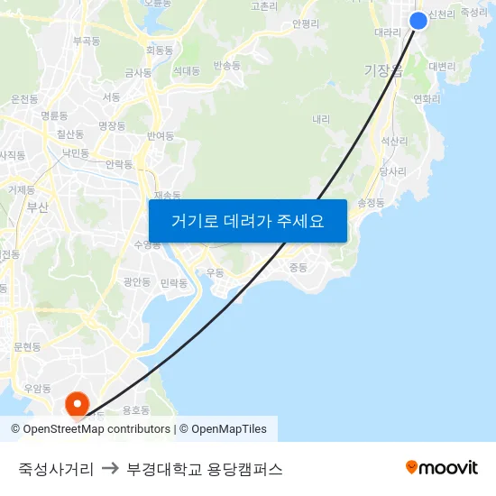 죽성사거리 to 부경대학교 용당캠퍼스 map