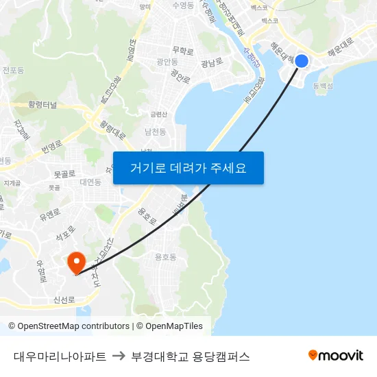 대우마리나아파트 to 부경대학교 용당캠퍼스 map